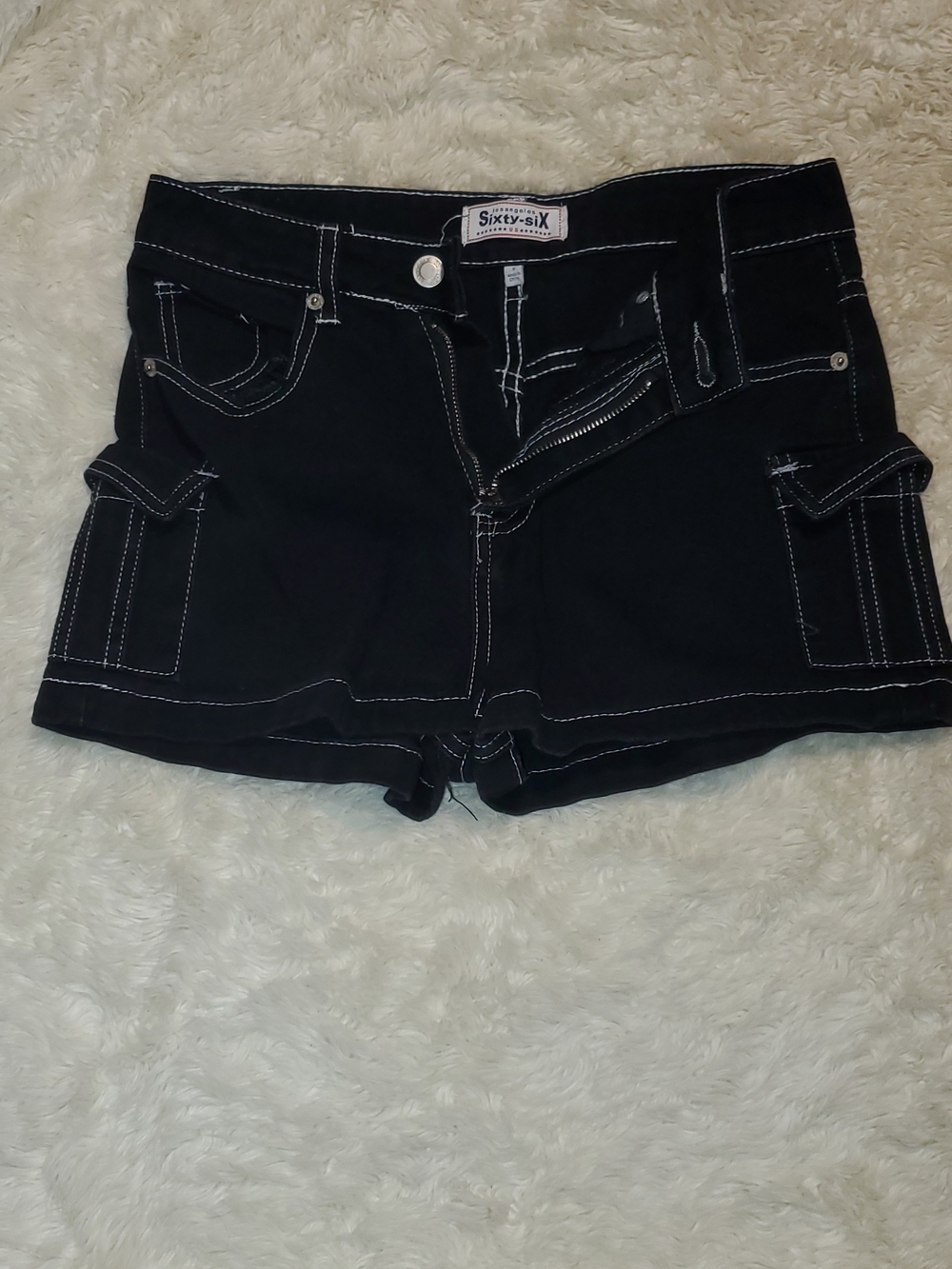 Black Cargo Shorts with Contrast Stitching